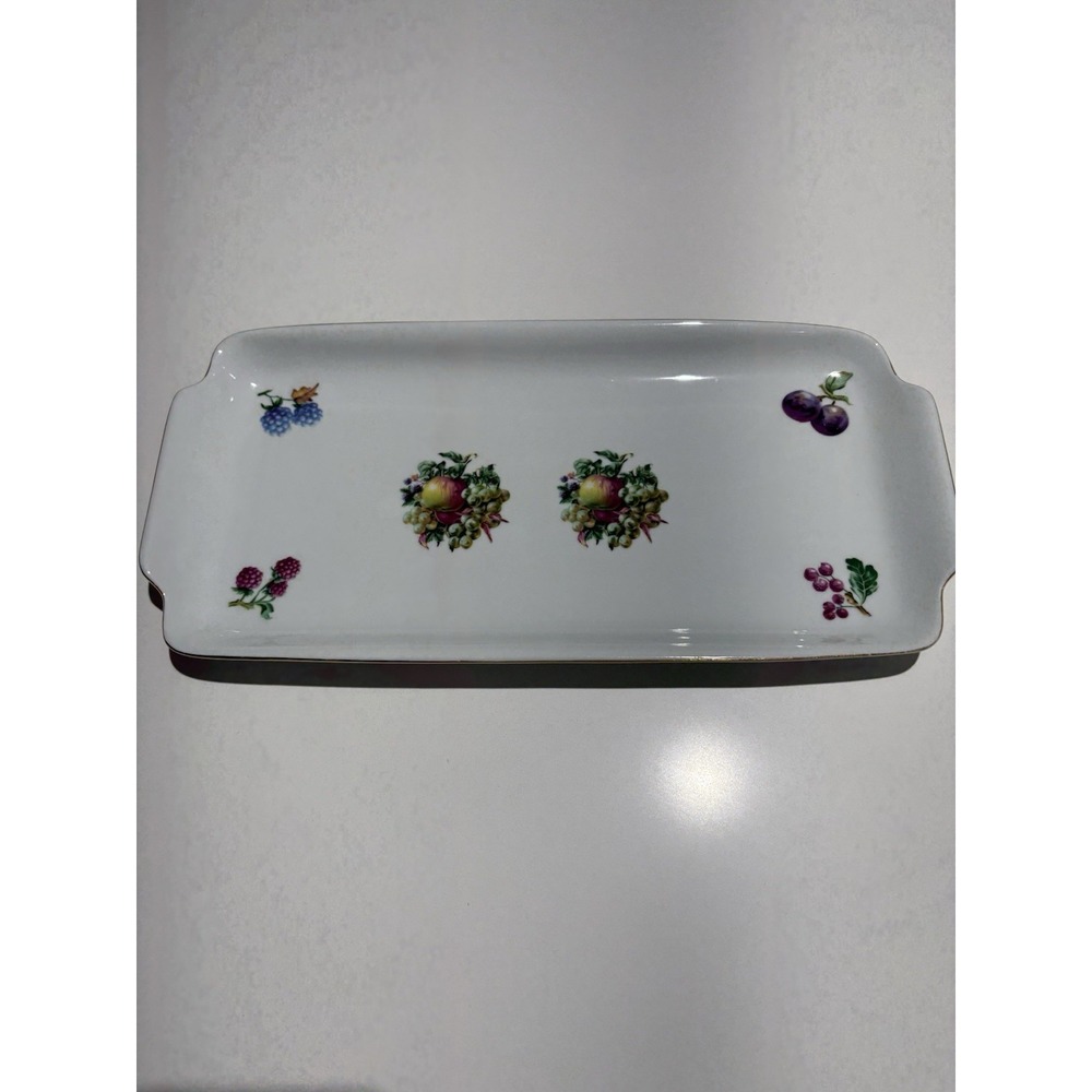 Naaman Israel Porcelain Fruit Serving Tray Rectangular Platter‎ White Gold Rim